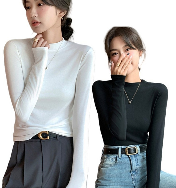 여성 모달 반목티 폴라티 긴팔 티셔츠 2종세트