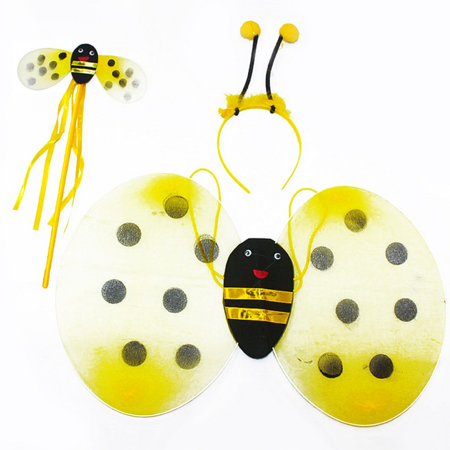 3종 꿀벌 날개 머리띠 봉 세트 코스프레 역활 파티 소품