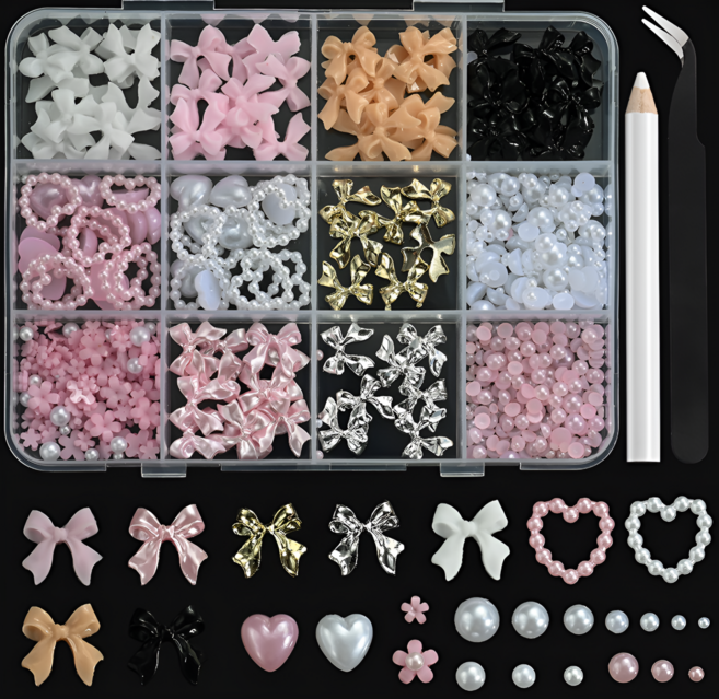 마이뷰티 대용량 리본 하트 셀프 네일 파츠 세트, 1세트, A