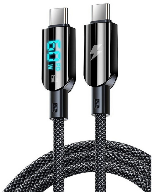 Emaker PD 智能數顯快充線, USB-A to Type-C 100W-黑色, 1個, 1.2m