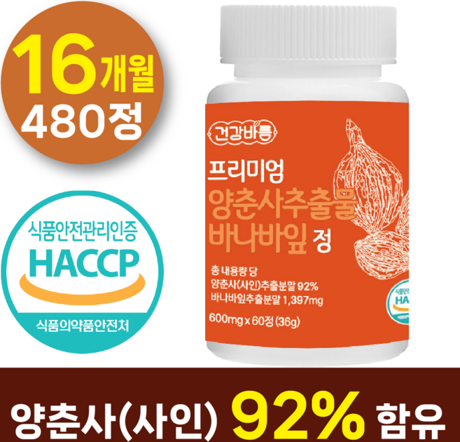 건강바름 양춘사추출물 바나바잎정 코로솔산 사인 바나나입, 1개, 480정