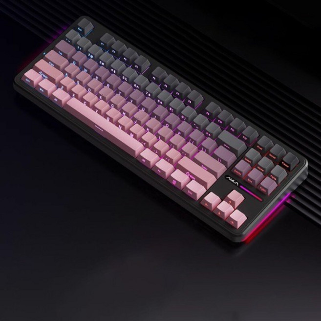 [HL샵]AULA 독거미 F87 Pro 기계식키보드 커스텀 3모드 무선 블루투스 컴퓨터 측면각인 등고선 키캡 10000mAh, 블랙핑크