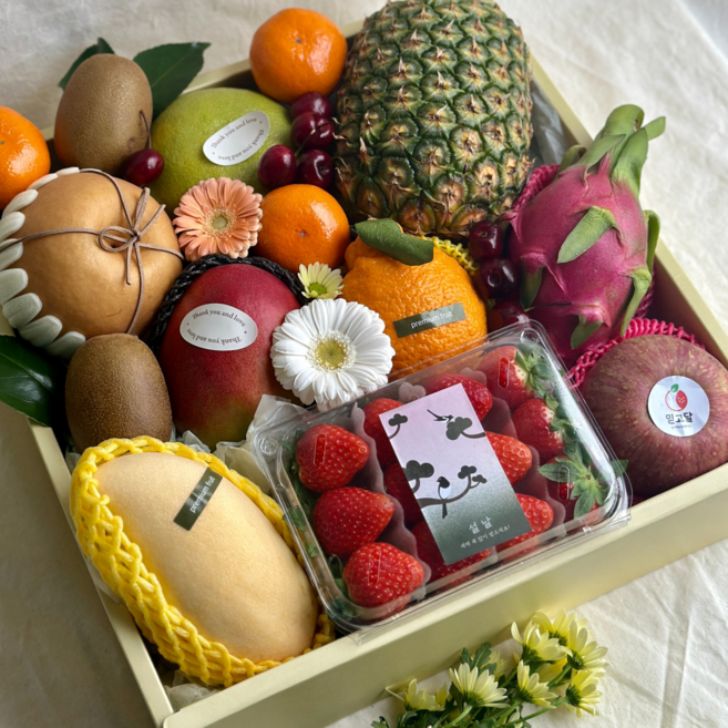 믿고달 혼합과일 선물세트 라지(11종-12종) + 보자기 과일선물세트 이바지 음식 과일 첫인사 상견례 선물 예단 병문안 승진 출산 선물 과일바구니, 1개