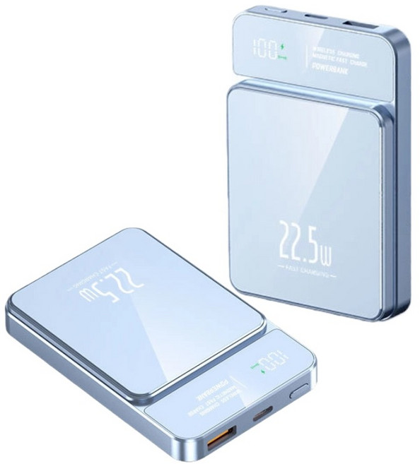 PD22.5W 슈퍼급속충전 15W 무선충전 20000mAh 대용량 맥세이프 보조배터리 항공표준 부합, 블루, HT-018G