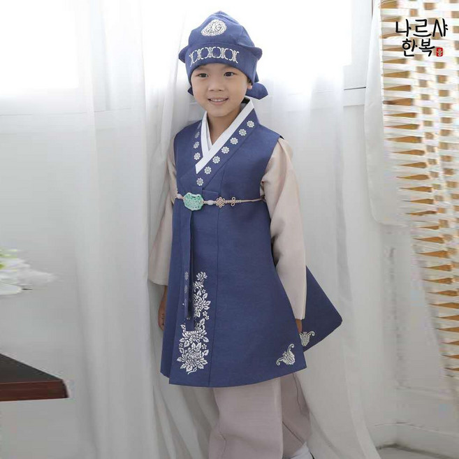 나르샤 남아한복 소담비 은박 곤색배자(백일~10호) 국내제작