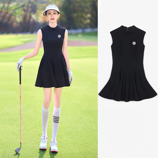 여성골프원피스여름용 여소매 없는 야외 드레스 베이지 블랙 의류 슬리브리스 골프 테니스 원피스