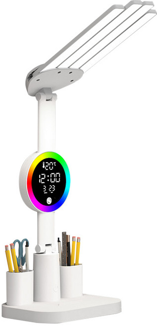 VANKIN LED 스탠드 조명 4헤드 접이식 LED 램프 시간 표시 기능 led독서등 청색광 차단, 화이트