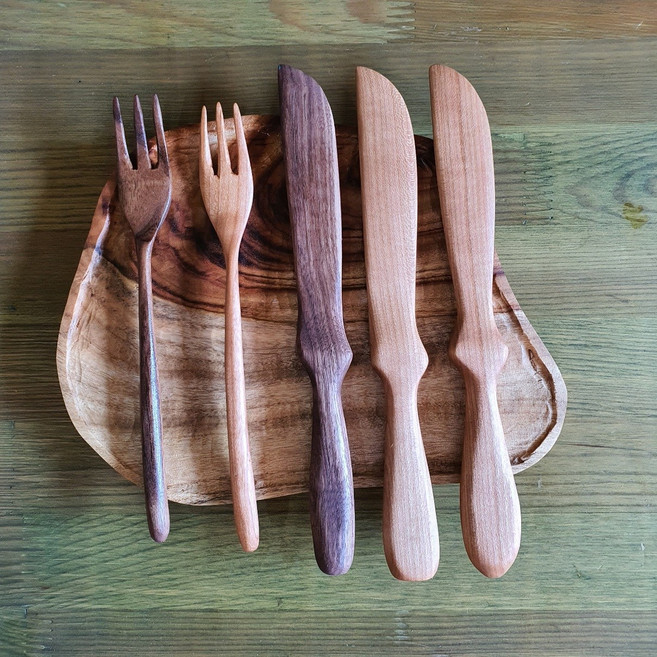 월넛 체리 버터 나이프 포크 우드카빙 재료, 벚나무포크