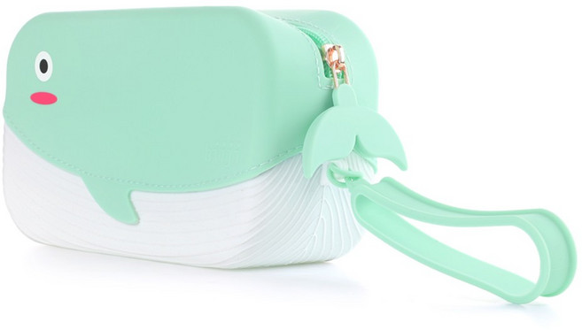 히지 방수 실리콘 미니 고래 파우치 손가방 세면백 수영 물놀이 가방 민트 비치