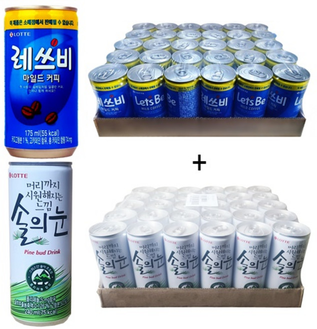 레쓰비 마일드커피(업소용) 175ml(30캔) + 솔의눈 240ml(30캔), 60개, 175ml