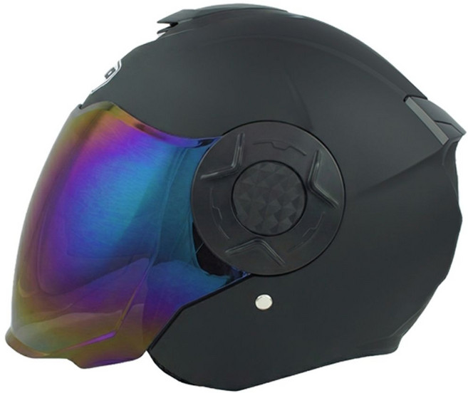 코모 6250 오토바이 오픈페이스 헬멧 이너쉴드 내장형 초경량 950g, 무광검정 (레인보우쉴드)