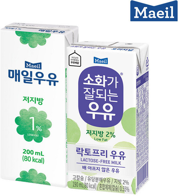 매일유업 저지방 1% 멸균 우유 200ml 24팩 + 소화가잘되는 저지방 멸균 우유 190ml 24팩, 1세트