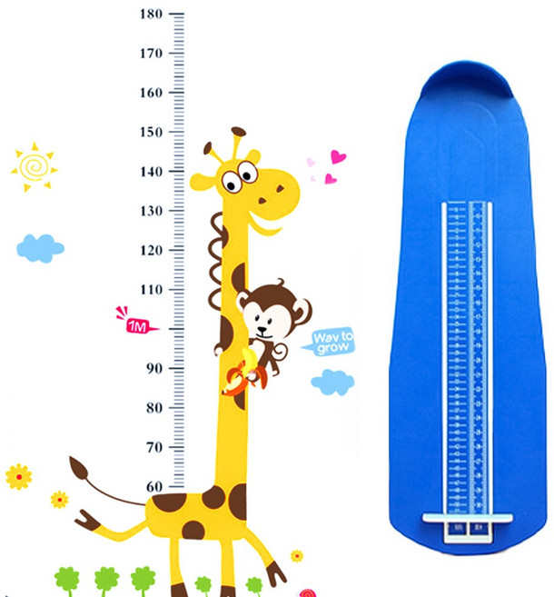 유아 키재기 스티커 + 발사이즈 측정기 세트 어린이 크기 측정 자 키재기자 아이 키스티커 아동 키측정 벽스티커 키제기 심플 기린 디자인 벽면 키재는 시트지 키측정기, COU0161Z(키재기스티커+발측정기, 1세트, 키재기스티커+발측정기