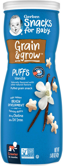 Gerber 퍼프 시리얼 스낵 바닐라 맛 8개월 이상 42g(1.48oz), 42g, 1개