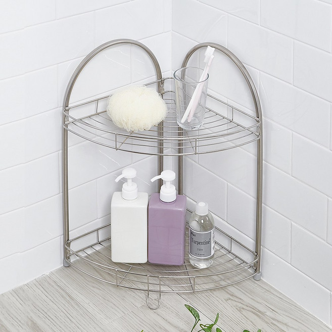 할메이드 스텐 욕실 코너선반 대, 2단 대 실버, 1개