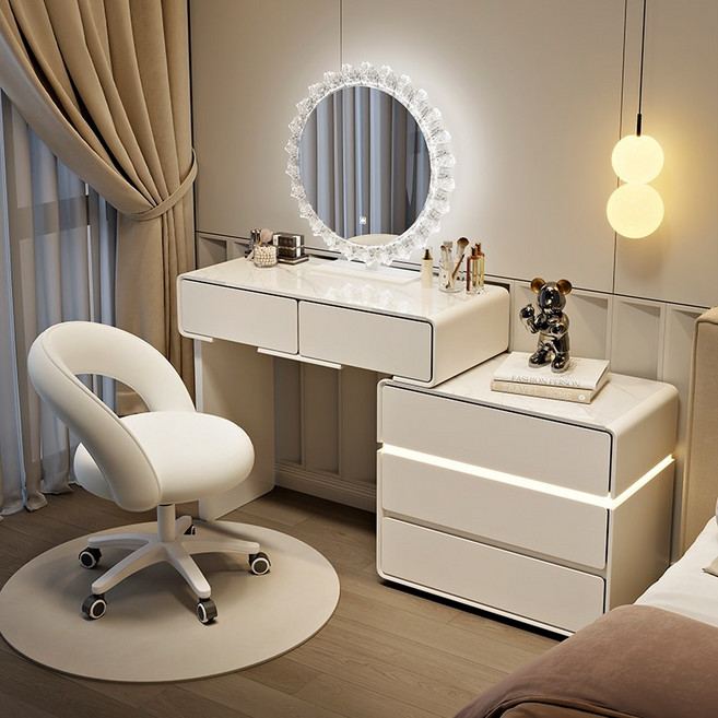 입식LED조명화장대세트 수납확장형콘솔, G01(세라믹 슬랩)+크리스탈 거울+회전 의자