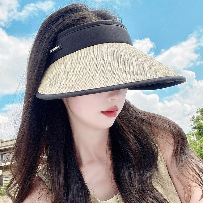 젠바이 여성 썬캡 돌돌이 UV 자외선차단 챙넓은 햇빛가리개 모자