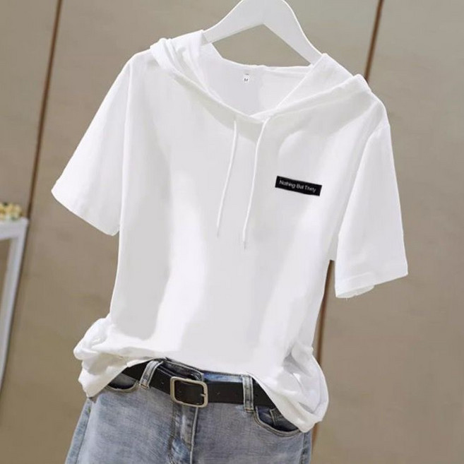 패션고리 여름 여성 캐주얼 데일리 후드 반팔 티셔츠 ZX055