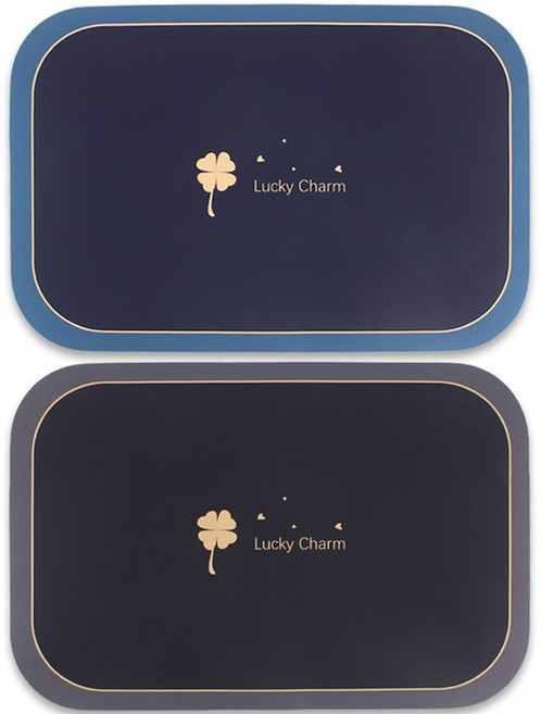 투데이리빙 1+1 빨아쓰는 네잎 클로버 규조토 발매트 욕실 화장실 매트 주방 발판 미끄럼방지 물흡수 발수건 대형 예쁜 바닥 러그, 2개, R98364A(블랙+네이비