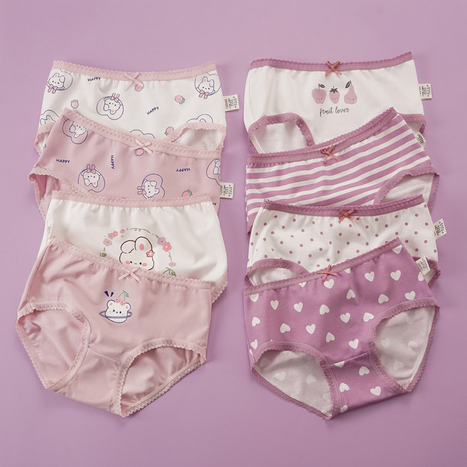 삼각 자주토끼 8매 여아 삼각 아동 키즈 어린이 팬티 속옷 세트