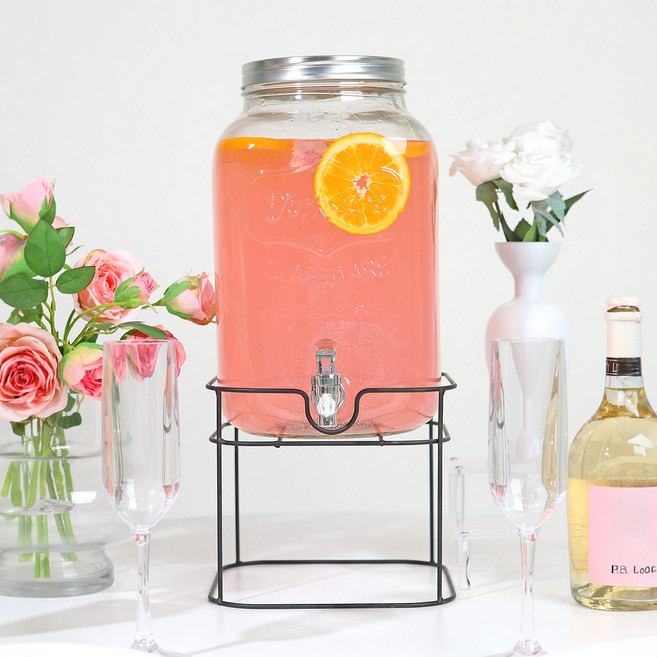 크린리빙 와이어 쥬스 대용량 음료수 디스펜서 카페 유리 물병 8L, 1개