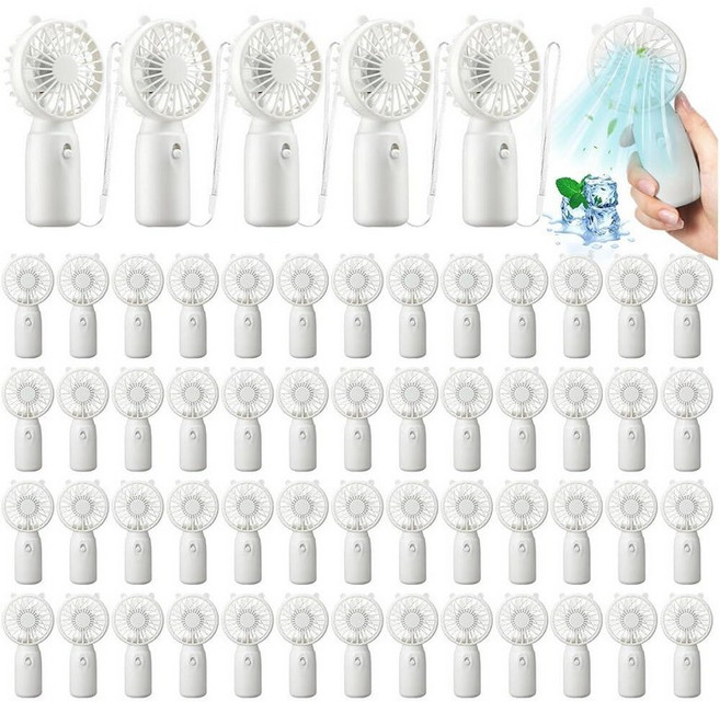 Glooglitter 48 Pcs Mini Portable Fans Bulk Handheld Battery Operated Fan with Lanyard Cooling Lig, 80, 화이트