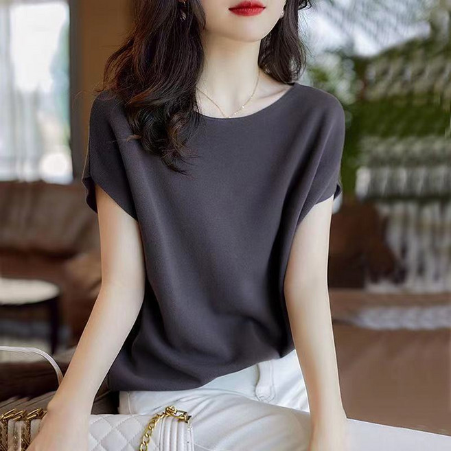 MINA STYLE 쿨 니트 반팔티 여성 여름 루즈핏 프렌치 감성 데일리 시원한 라운드넥