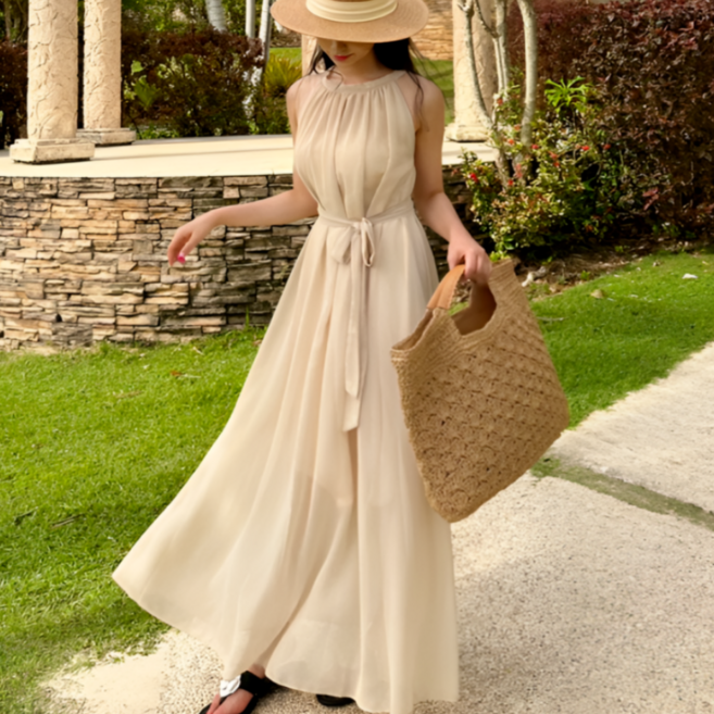 보부상마켓 휴양지원피스 동남아원피스 플리츠 쉬폰 홀터넥