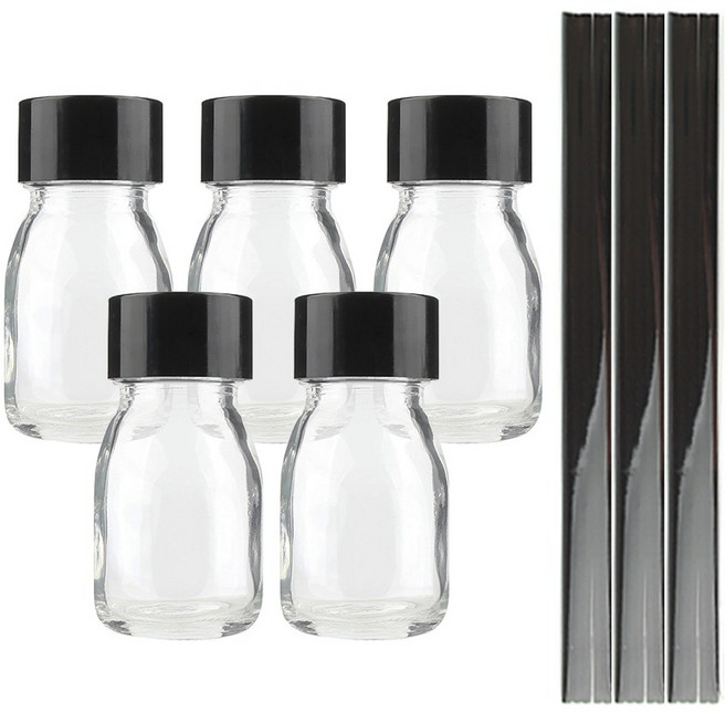 공병상회 디퓨저 DIY 소분용기 OS더치30 투명 유리병 5P + 리드스틱 15P 세트, 1개, 30ml, 블랙캡