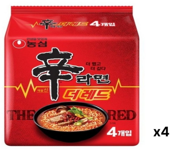 농심 신라면 더레드 4입 x 4개 총16입 매운라면 봉지라면, 16개