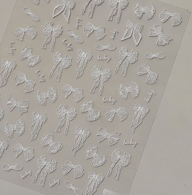 샵글로벌 복고풍 원사 리본 네일스티커 빈티지 스타일 네일장식, 1개, 백색 원사리본네일스티커