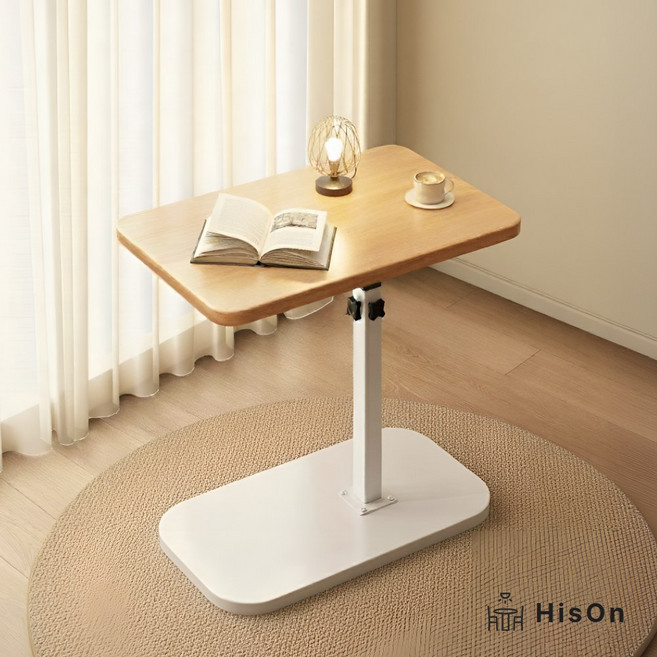 히스온 코지 높이조절 사이드 테이블 침대 소파 거실 협탁, 화이트+우드