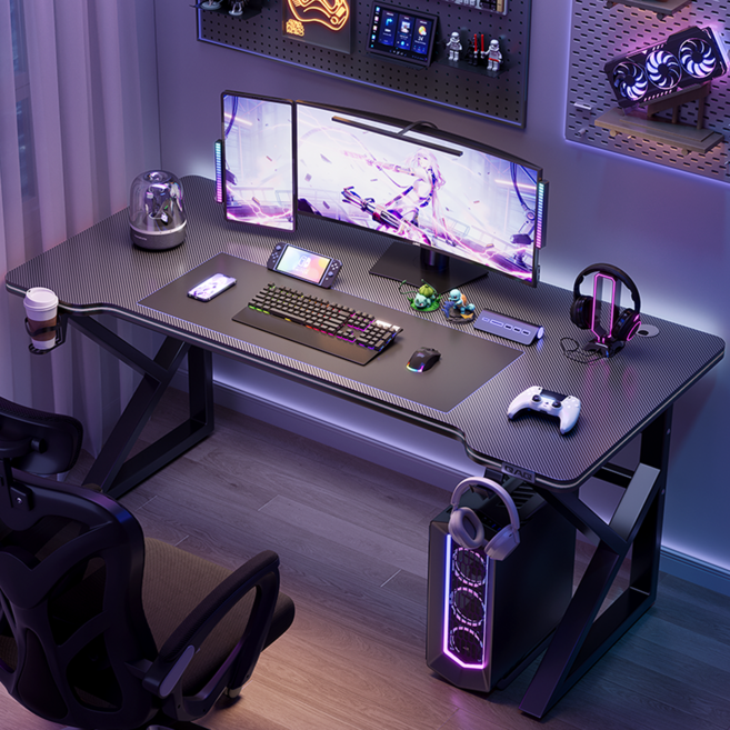 큐에이큐 E0급 K자형 게이밍 컴퓨터 책상 튼튼한 1인용 테이블, 블랙