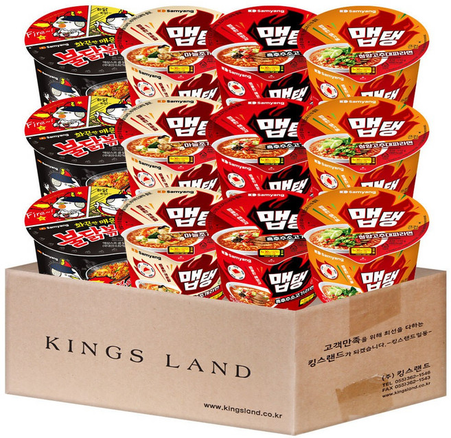 삼양 컵라면 큰컵(불닭볶음면3 맵탱마늘조개3 맵탱흑후추소고기3 맵탱청양고추대파3), 1박스