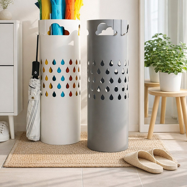 구름 철제 원형 우산꽂이 우산거치대 철제우산꽂이 우산고리 증정, 원형 우산꽂이 - 매트 화이트, 1개