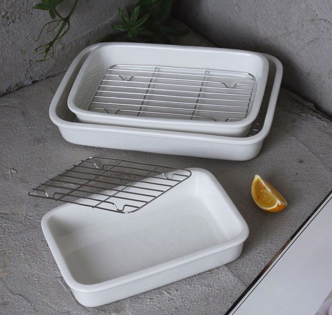 도자기 접시 오븐용 손잡이 사각 밧드 채반 야채물빼기 트레이 3size, 1개