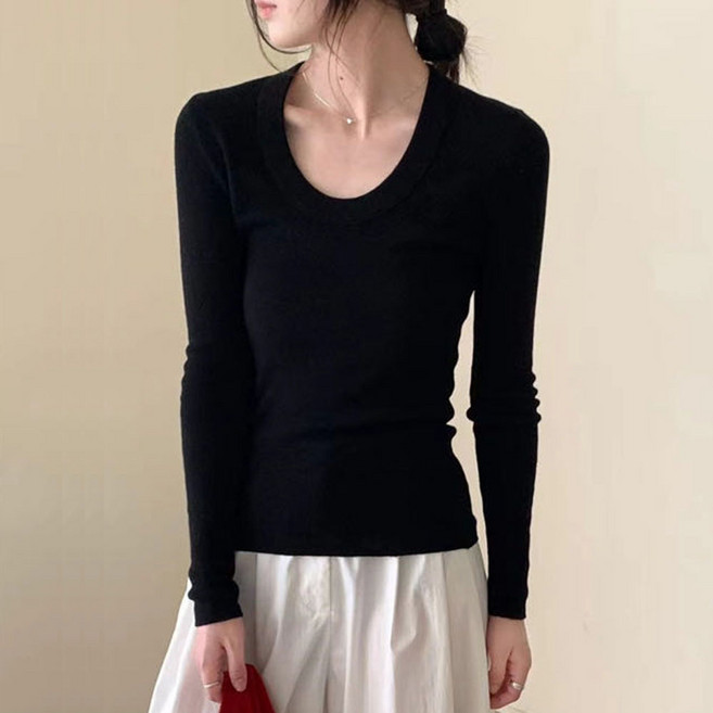 밀크린 여성 골지 라운드넥 티셔츠 긴팔티 슬림핏 U넥 이너티 6COLOR