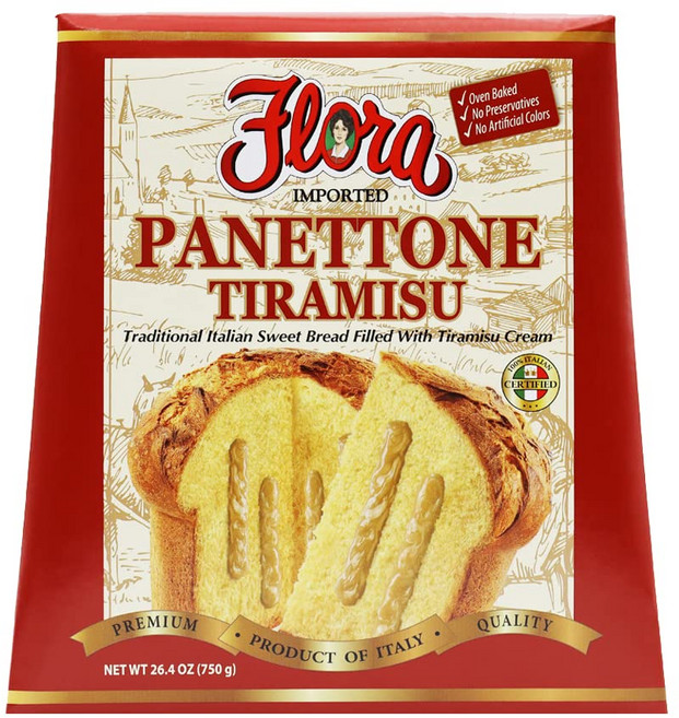 플로라 푸드 파네토네 티라미수 전통 이탈리아 부드럽고 촉촉한 Flora Foods Panettone Tiramisu Traditional Italian Soft and Moist, 25g, 1개