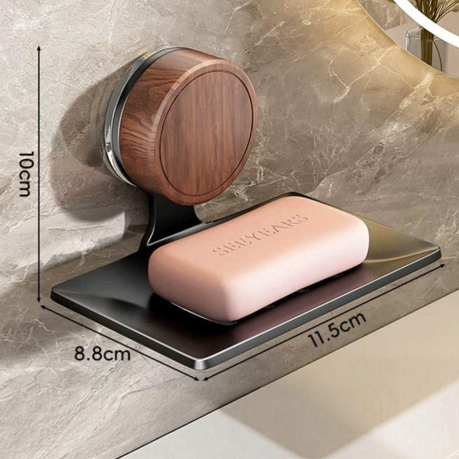 생활보물창고 무타공 원형 우드 흡착 비누 받침 고급형 욕실 비누곽, 1개, Black