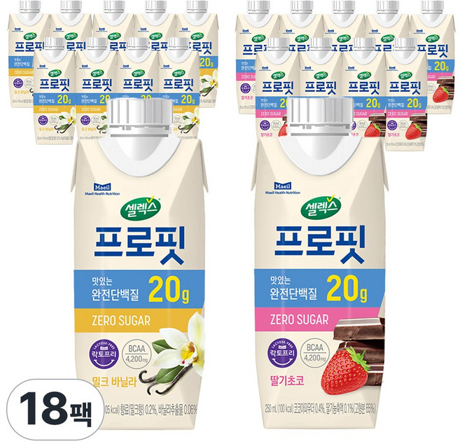 셀렉스 프로핏 음료 밀크바닐라 + 딸기초코, 250ml, 18개