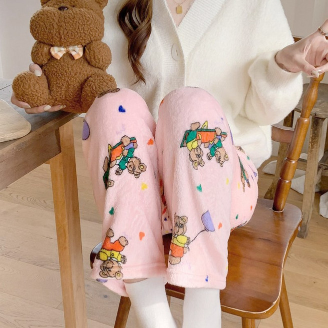 바바 따뜻하고 포근한 극세사 파자마 수면 잠옷 바지