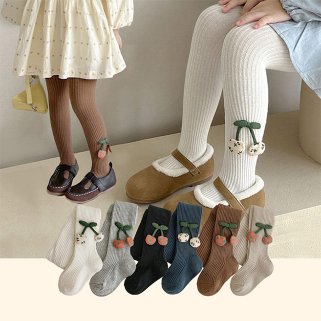 몽실이 체리장식 타이즈 여아용 스타킹 골지 가을 외출