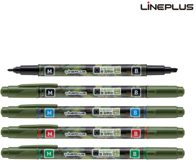 라인플러스 물로 지우는 수성 OHP 펜 MB둥근닙 사각닙 검정, 5개