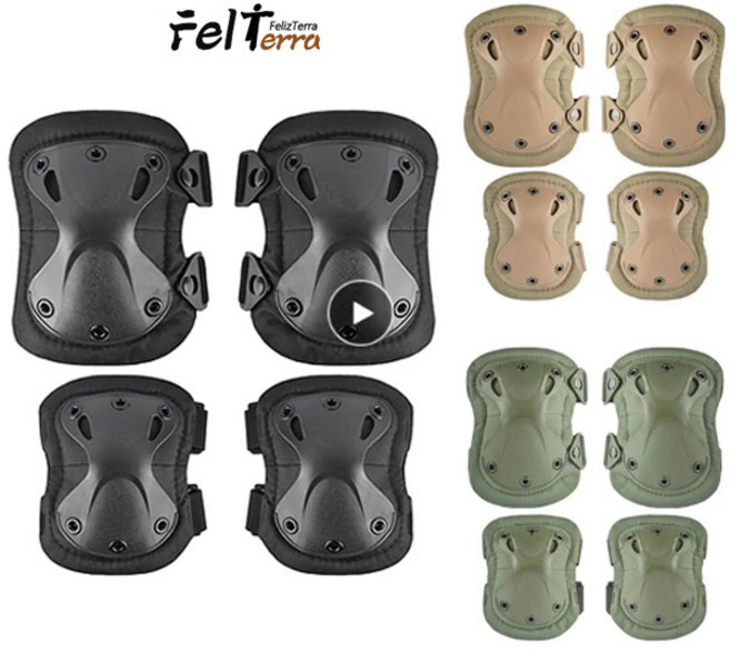 [펠리테라] 군인 무릎보호대 전투 전술 팔꿈치 보호대세트, (무릎.팔꿈치)블랙, 1개