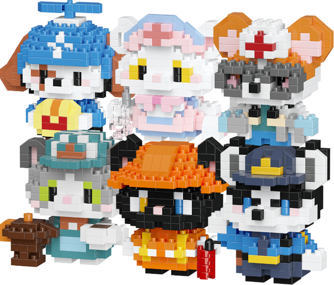 [나노킹-감성블럭] 귀여운 고양이 강아지 코스프레 미니 블록 DN091, 6개, A 구성