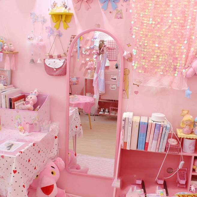 귀여운 분홍 핑크 공주 소녀 침실 옷가게 인테리어 드레싱 전신 거울, 플로어 스탠딩또는벽걸이형전신거울45x120cm