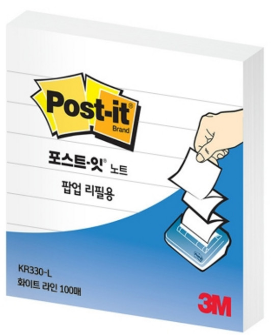 3M 포스트잇 노트 팝업리필 KR-330-L 화이트라인, 화이트, 1개, 100매