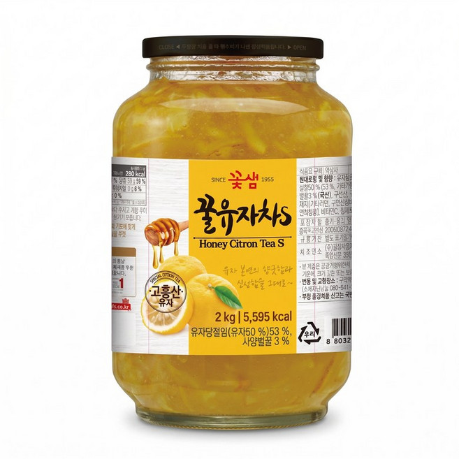 꽃샘 꿀유자차S 2kg X 6개(1BOX), 1박스, 6개입
