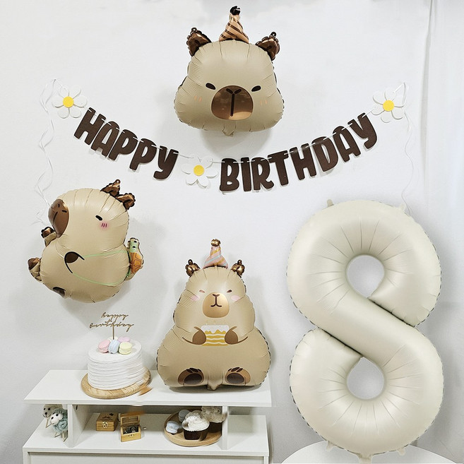 올리브파티 카피바라 생일 파티 풍선 세트, 03 기본세트 + 숫자풍선8, 1세트