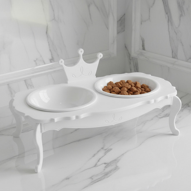 몽블 앤티크스 2구 강아지 고양이 식탁 도자기 밥그릇 (이름각인/높이주문제작), 이름표각인, 화이트쿠키, 1개